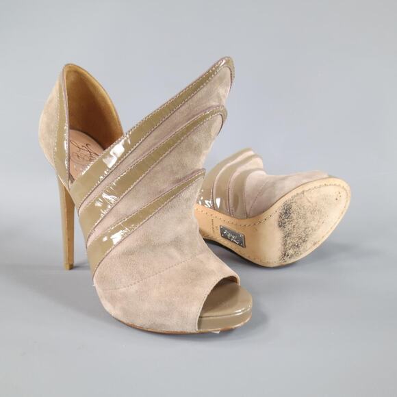 ALEJANDRO INGELMO Size 7 Taupe Suede 'Origami' Peep Toe Boots - Picture 3 of 7